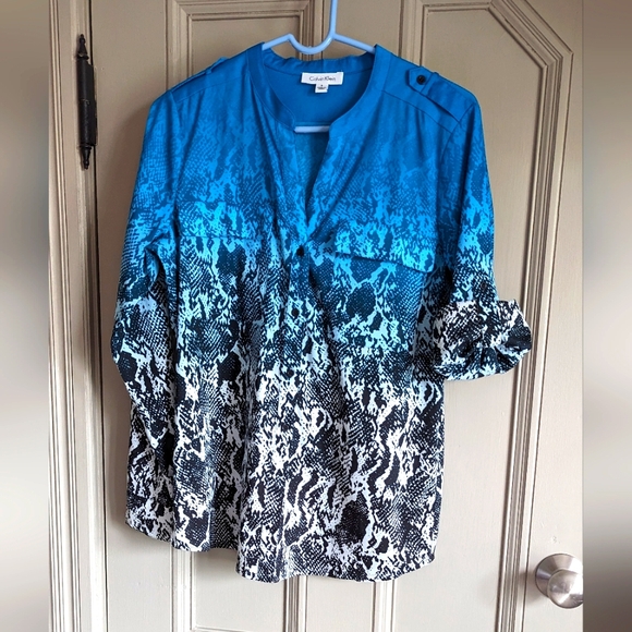 Calvin Klein Ombre Snakeskin Print Blouse - Picture 2 of 12